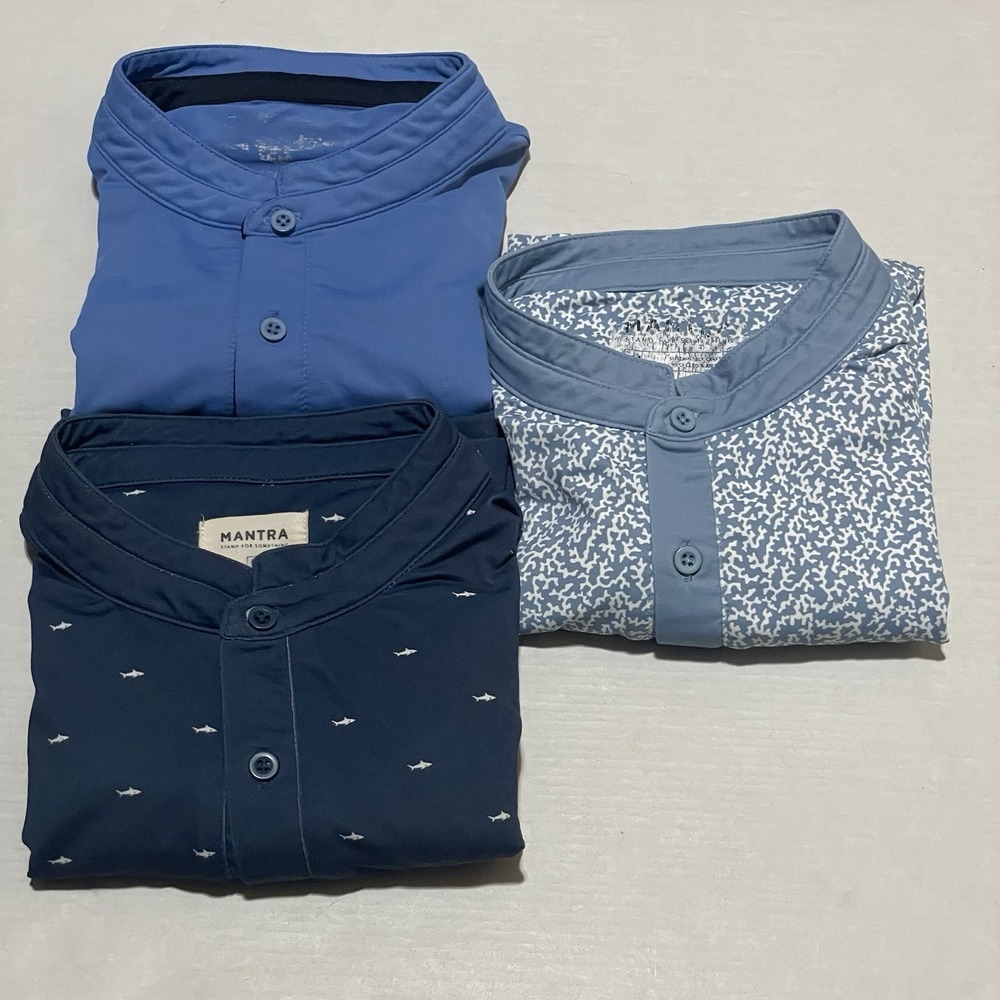 Lot Of 3 Mantra Men's Polo Golf Shirts Size Medium Blue Performance Band Collar